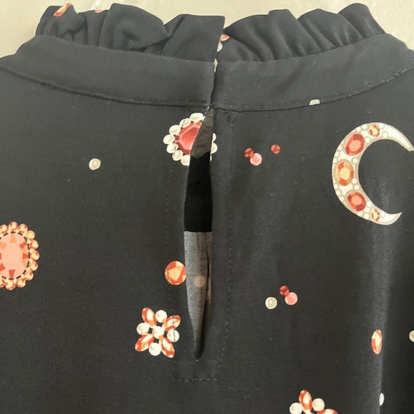 SOLD. Ann Taylor Black Jewel Celestial Moon Long Sleeve Blouse, Elastic Waist - Picture 6 of 10